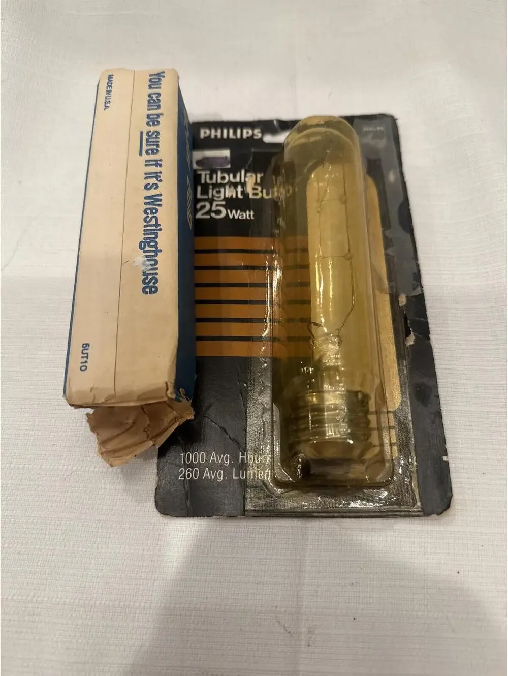 Vintage Westinghouse Tubular Light Bulb 25 Watt Medium Base Philips Packaged